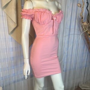 Pretty little thing Baby Pink Bardot frill detail Bodycon Women Dress US 4